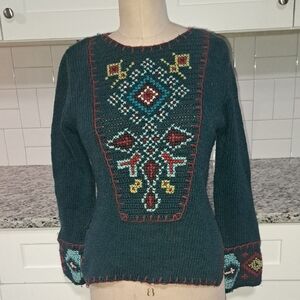 Chic Embroidered Teal Sweater
